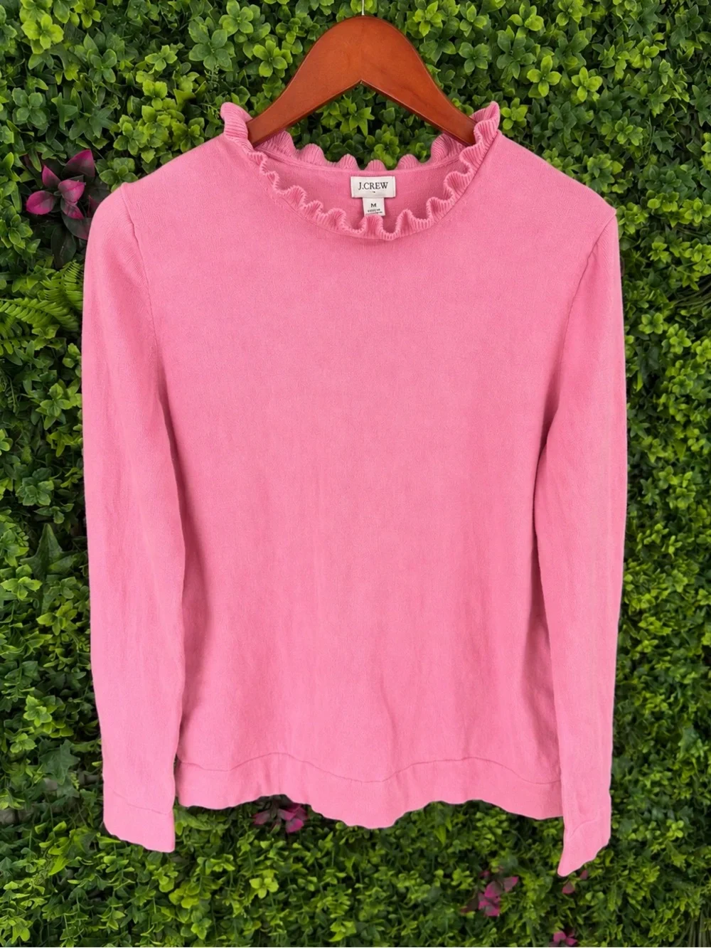 J.Crew Ruffle Neck Sweater | 100% Cotton | Pink | Size Medium